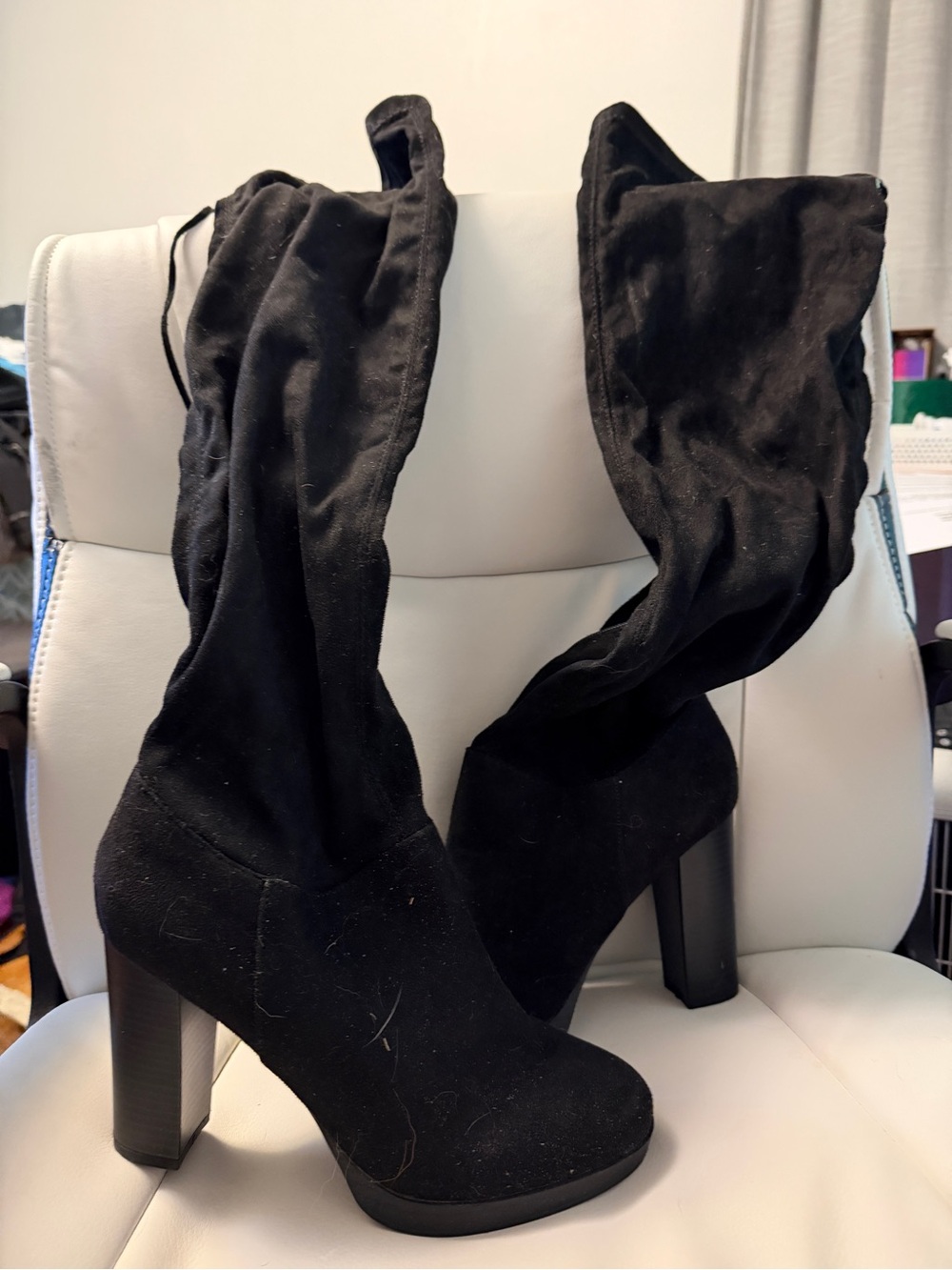 Wild Diva Black Suede Over the Knee Block Heel Boots
